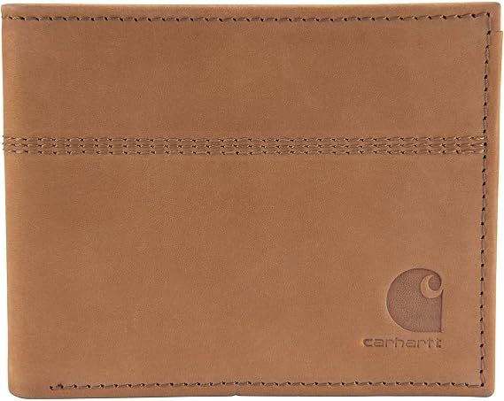 Carhartt Mens Full Grain Nubuck Leather Wallets, RFID Blocking Bifold, Trifold, and Front Pocket Options, Gifts for Men