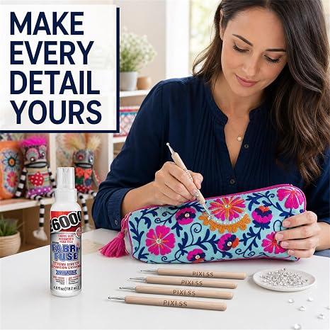E6000 Fabri-Fuse Fabric Adhesive Glue (4-Ounce), for Rhinestones, Gems, 5-Pack Pixiss Wooden Handle Stylus Applicator Pens