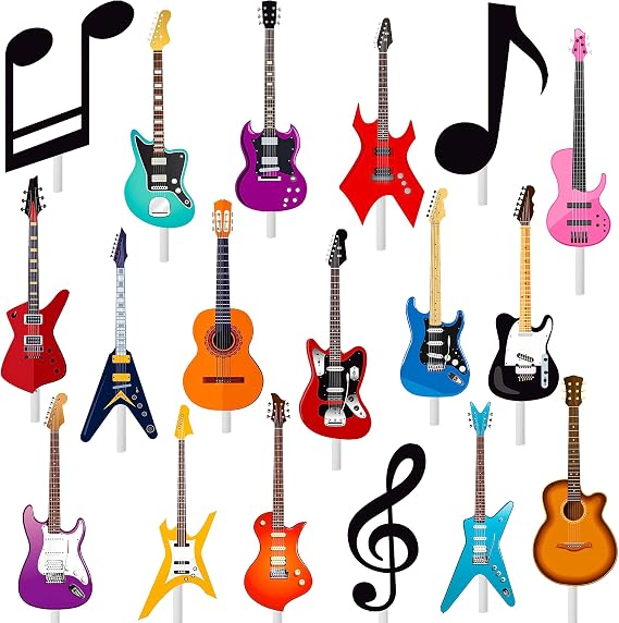 Guitar Party Cupcake Toppers 48Pcs Rock Guitar Birthday Cake Picks Music Notes Cupcake Toppers Guitars Party Decorations for Guitar Musician Baby Shower Supplies