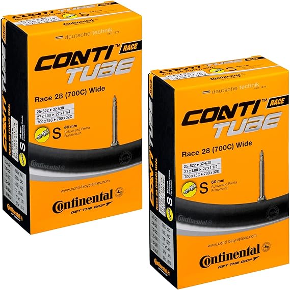 Continental Race 28" Wide 700x25-32c Inner Tubes - 60mm Presta Valve (Pack of 2 w/Conti Sticker)