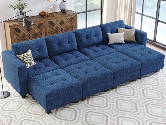 Belffin Storage Modular Sleeper Sofa Sectional Couch with Wide Chaises Convertible Sectional Sofa Bed Modular Sleeper Couch Bed Blue