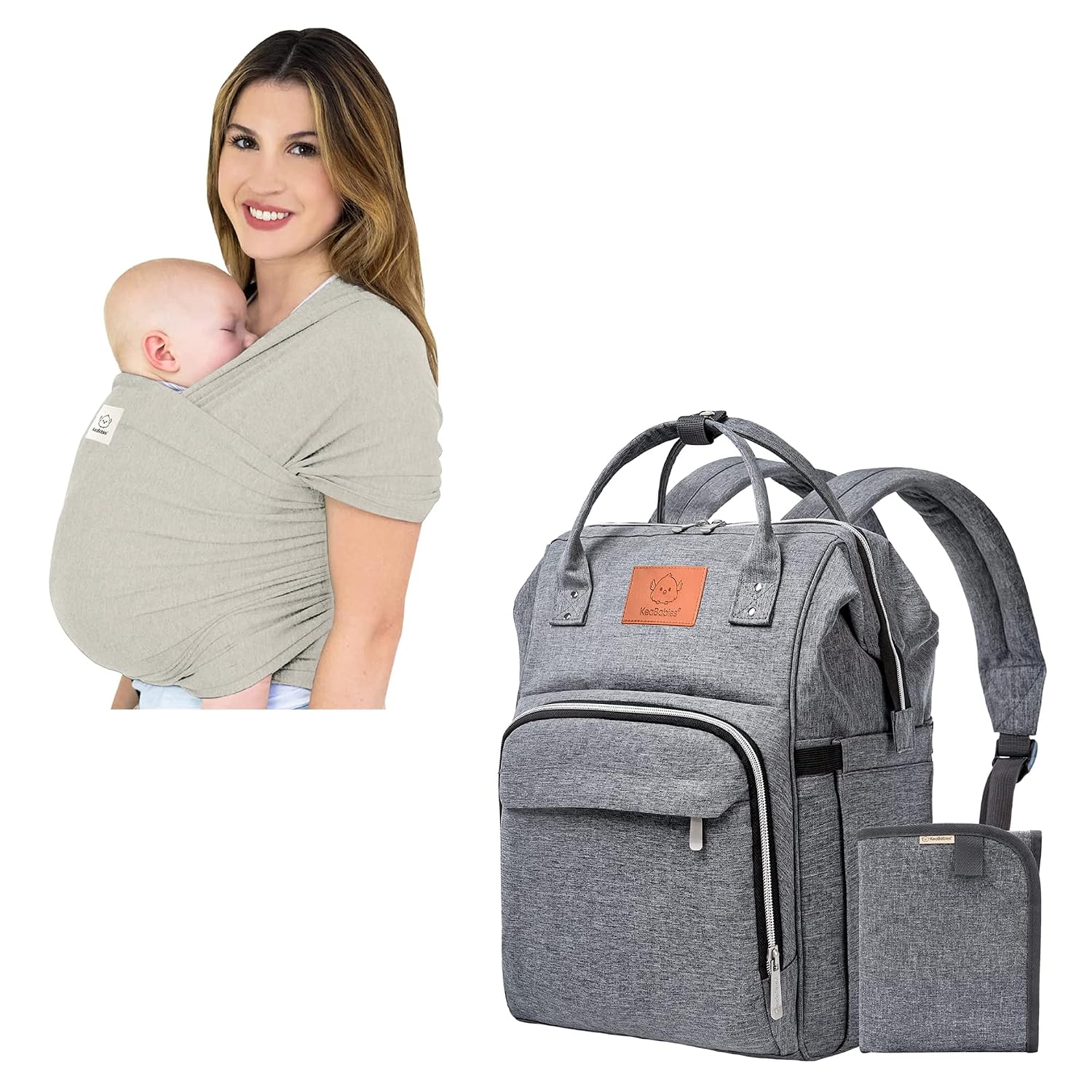 KeaBabies Baby Wrap Carrier and Diaper Bag Backpack - All in 1 Original Breathable Baby Sling, Lightweight,Hands Free Baby Carrier Sling - Waterproof Multi Function Baby Travel Bag - Baby Carrier Wrap
