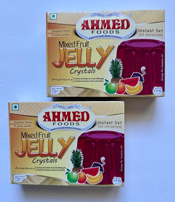 Ahmed Foods Mixed Fruit Jelly Crystals, Instant Set Jello 70g (2 Packs) - Certified Halal