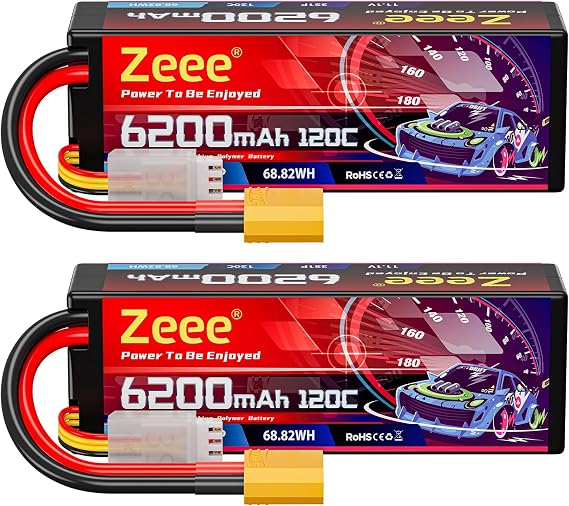 Zeee 3S Lipo Battery 6200mAh 11.1V 120C with XT90 Connector (2 Pack)
