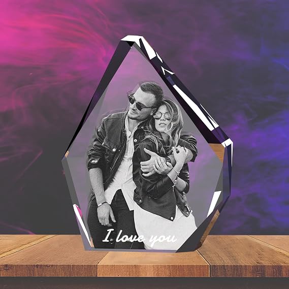 3D Crystal Photo, Custom 3D Photo In Iceberg Shaped Glass Personalized Gifts for Her Him Birthday Anniversary Christmas, 3D Picture Crystal with Gift Box