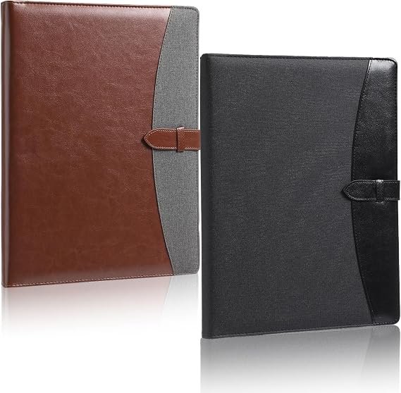 Eersida 2 Pcs Leather Binder Padfolio 3 Ring with Buckle Business Portfolio Folder A4/Letter Size Back to School for Organizer Documents Cards Conference Office Gifts for Men or Women (Black,Brown)