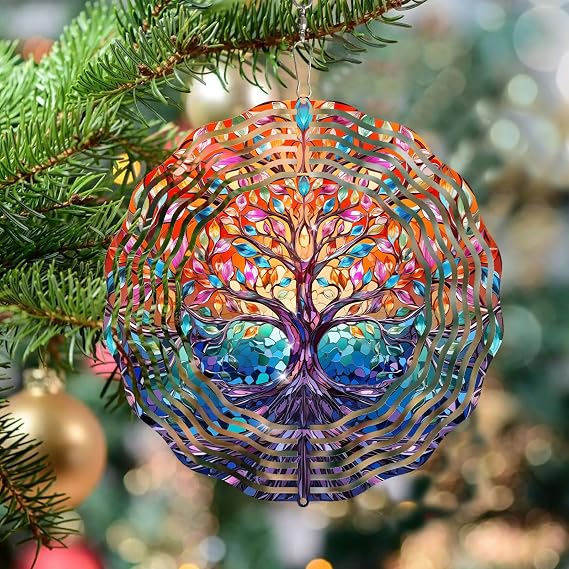TIANCENTRAL H Tree of Life Wind Spinner, 3D Frosted Hanging for Yard, Unique Gift Wind Spinner, 10x10 Inches, Alloy Steel, Tree of Life2 | With Swivel Hook, Weather-Resistant Hanging Yard Art Garden Decor, Gardening Gift
