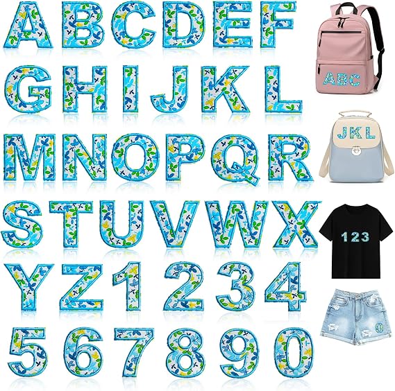 SENHAI Iron on Patches for Clothes, Blue Applique Alphabet Embroidered Patch A-Z, Numbers 0-9 Cute Fabric Letters Patches for Hat, Dress, Socks, Bags, Jeans, DIY Accessories