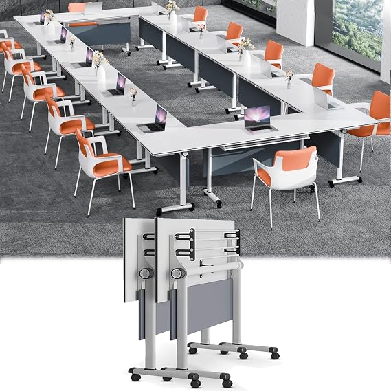Conference Room Tables, Folding Conference Room Table, Flip Top Mobile Training Tables with Wheels, Modern Conference Table for Office Meeting Seminar(55")