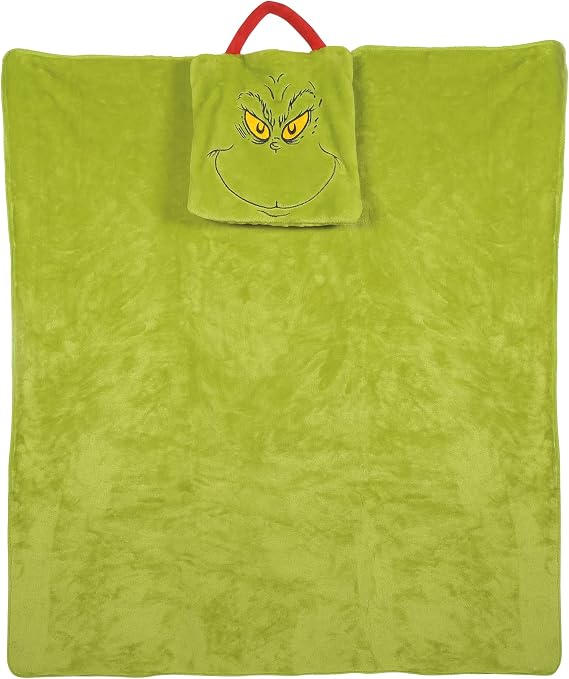 Department 56 Snowpinions Dr. Seuss the Grinch Super Soft Fleece Travel Blanket, 36 by 40 Inch, Green