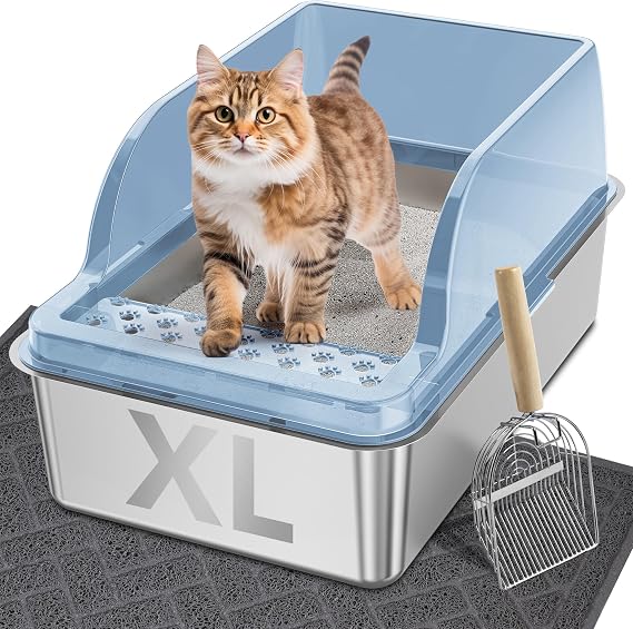 UPSKY Stainless Steel Cat Litter Box, Enclosed Cat Litter Boxes, Blue