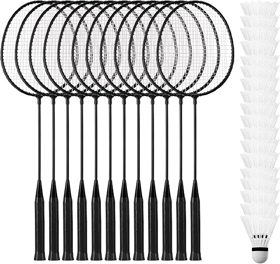 Wettarn 12 Pcs Badminton Rackets Bulk with 18 Nylon Badmintons, Shuttle Set for Beginners Advanced Player Backyard Gym Beach Outdoor