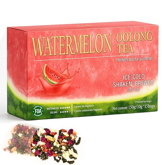 Watermelon Oolong Tea - Dragon Fruit, Apple, Strawberry and Oolong, Real Fruit Inside Beverage, Watermelon Iced Tea, Three Brewing Methods 150g*(10g*15packs) (1)
