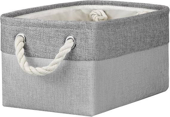 Small Storage Boxes for Shelves, Foldable Small Toy Storage Box with Handles, Canvas Storage Baskets for Socks Towels DVDs Books Makeup and Bathroom Toiletries(31x21x16cm/1 Pack, Grey&Light Grey)