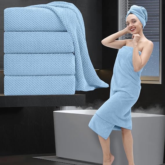 Banyo Havlusu Seti 4 Parça Büyük Boy Banyo Çarşafı 35 x 70 inç Ekstra Büyük Banyo Havlusu Yumuşak Kabarık Mikrofiber Havlu Seti Banyo Otel için Yüksek Emici Hızlı Kuruyan Banyo Havlusu, 600 GSM Lüks