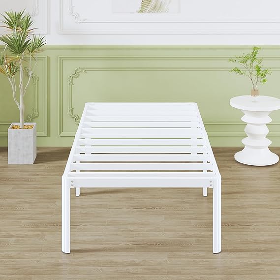 Lutown-Teen 46 cm High Small Single Bed Frame with Rounded Corners, White
