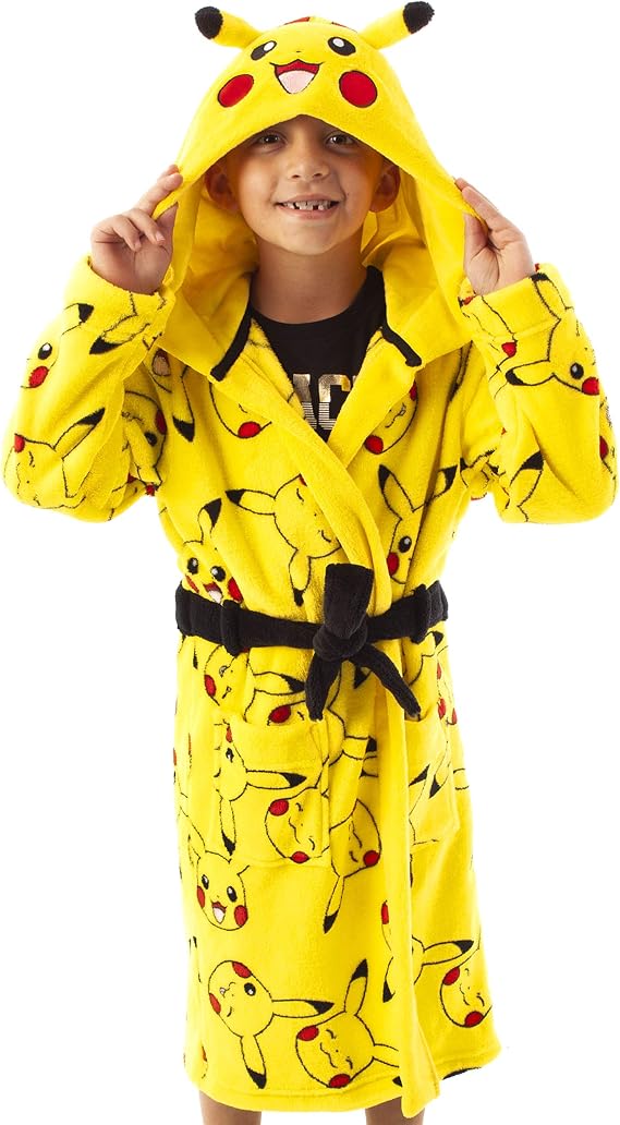 Pokemon Dressing Gown Kids Boys Girls Pikachu 3D Ears Pjs Bathrobe