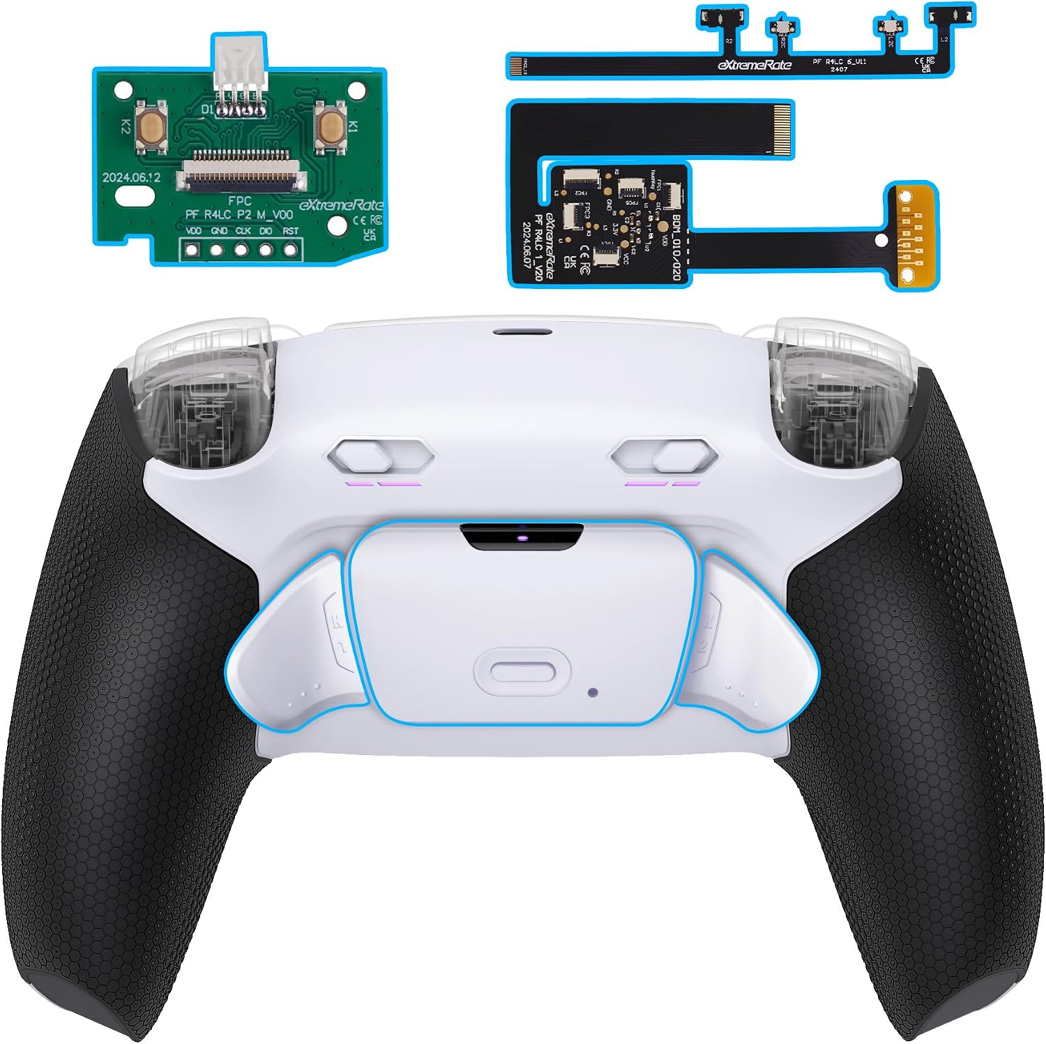 eXtremeRate RISE Plus MAX Back Paddles Kit with Clicky Trigger Stops & Rubberized Grip for PS5 Controller BDM-010 020, White Remappable Back Buttons Kit for PS5 Controller - White Black -NO Controller