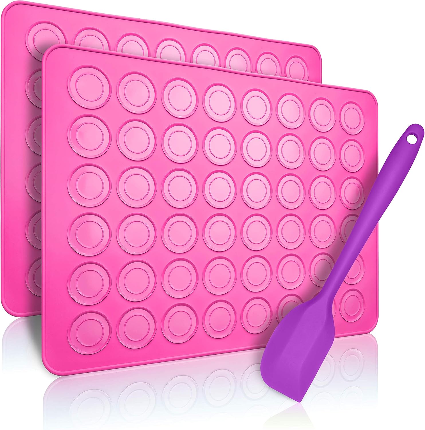 2X Macaron Silicone Baking Mat for Perfect Macarons | Non-Stick Silicone Mould with Pastry Dough Scraper | Pink