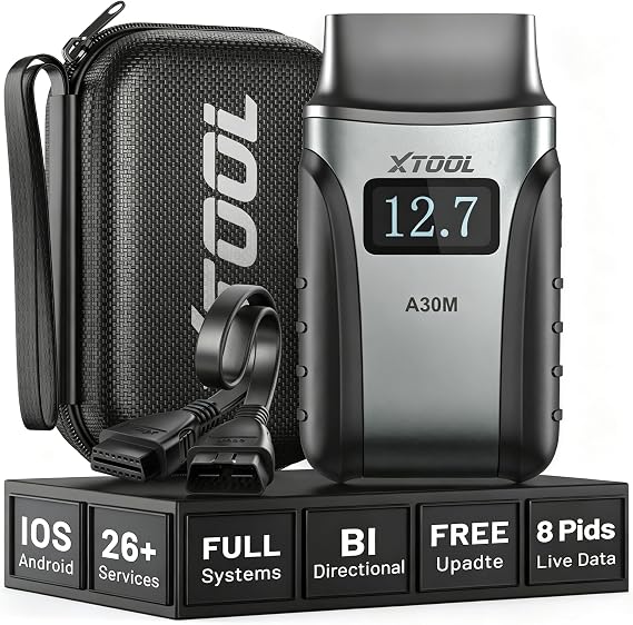 XTOOL A30M OBD2 Scanner Kit, Wireless Bidirectional Car Diagnostic Tool with All System, 26+ Resets, AI-Assisted, Live Data, DPF, Voltage Display, Portrait Mode for iOS/Android, Lifetime Free Updates | No Subscription Fees, Code Reader for iOS & Android, 26 Resets, Live Data, CAN FD, FCA, Including Storage Bag,Extension Cable