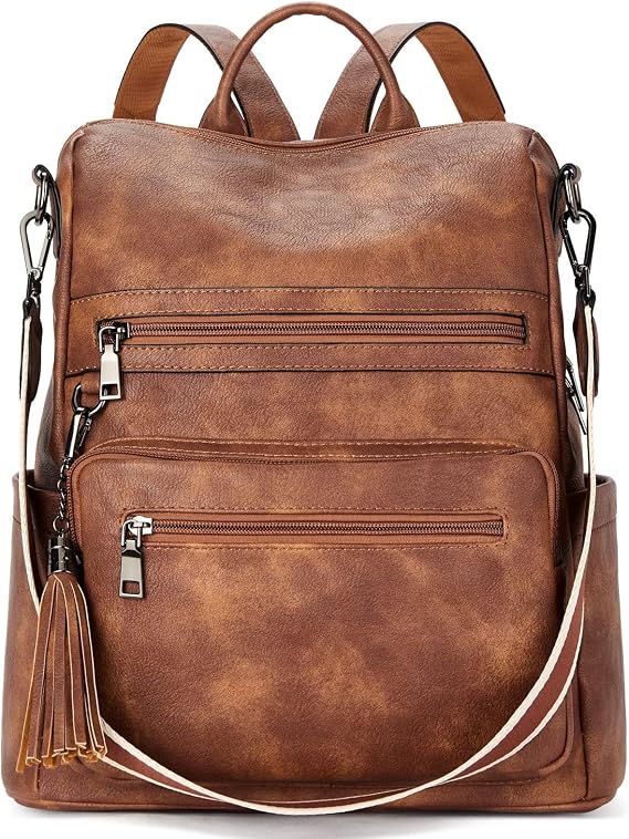 Telena Womens Backpack Purse Vegan Leather Large Travel College Shoulder Bag with Tassel