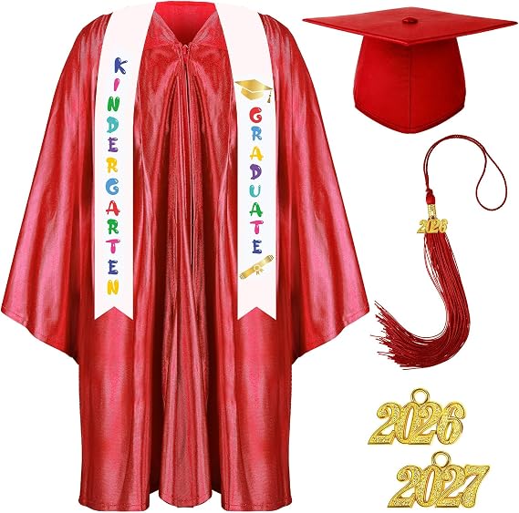 Foaincore 2026 Year Preschool and Kindergarten Graduation Gown Cap Tassel Set with 2026 Charm Printed Stole Grad Gift