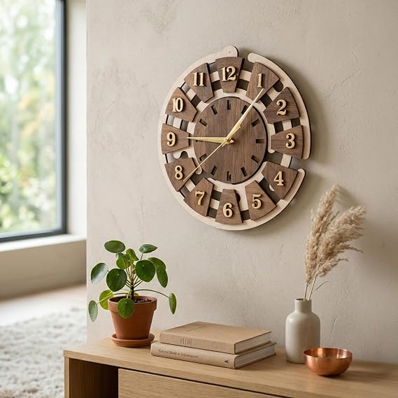 PIKAS Ahşap Duvar Saati 32 cm, Sessiz Mekanizma Dekoratif Modern Salon Mutfak Ofis Duvar Saati