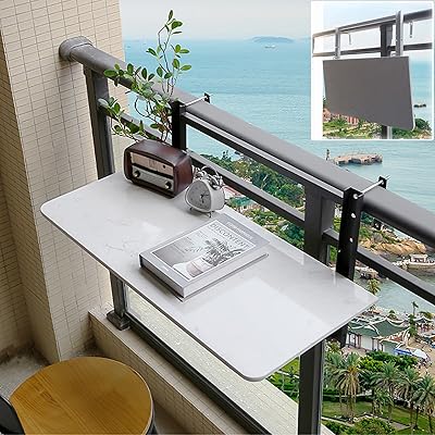 Balcony Bar Table for Railings Balcony Table Hanging Foldable with 4 Adjustable HeightsMulti-Colored,80CM314IN