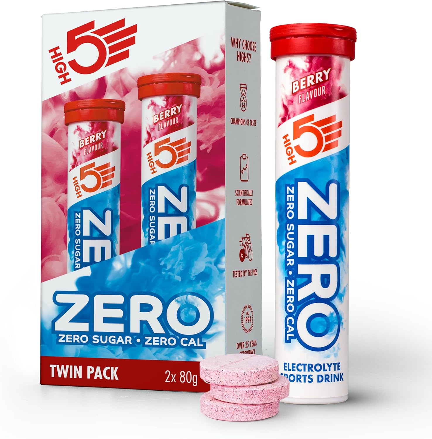 HIGH5 Zero Electrolytes Without Sugar - Hydration Helper For More Performance and Wellbeing - Potassium Calcium Magnesium Effervescent Tablets - Berry 40 Electrolyte Tablets 2 x 20 Pieces