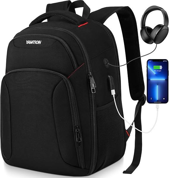 Black Backpack with Laptop Compartment,TSA Friendly Travel Laptop Backpack with USB Charging Port,School Bookbag Fits 15.6 -17.3 Inch Notebook,Business Work Back Pack for Men Women College Trip