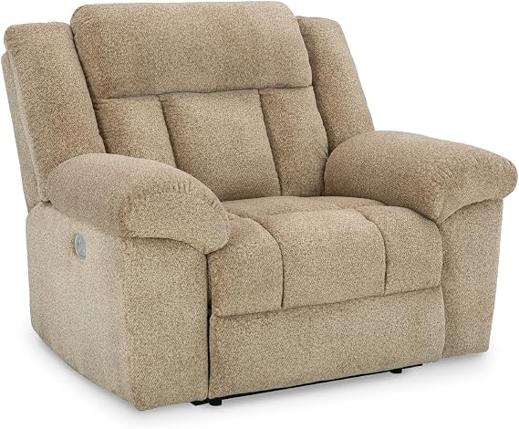 Signature Design by Ashley Tip-Off Classic Power Recliner, Oversized Chair with Zero Gravity, Polyester Chenille Fabric, Wall Hugger for Living Room Seating, Light Brown, 52" W