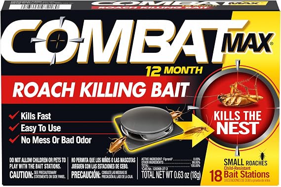Combat 12 Month Roach Killing Bait, Small Roach Bait Station, 0.64 Ounce, 18 Count