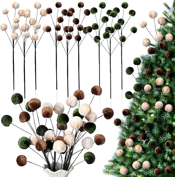 Thiccywoov 6 Pcs 14 Inch Velvet Christmas Ornaments, Brown, Green, Beige