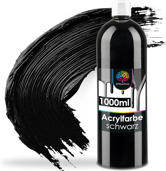 OfficeTree Black Acrylic Paint 1000 ml Water-Based Black Paint for Canvas Black Acrylic Paint for Acrylic Painting Hobby Artists Black Acrylic Paint