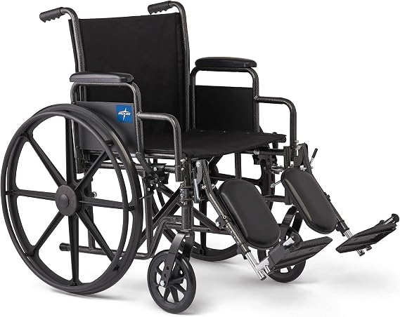 Medline Comfortable Folding Wheelchair with Swing-Back, Desk-Length Arms and Elevating Footrests, 20W x 16D Seat
