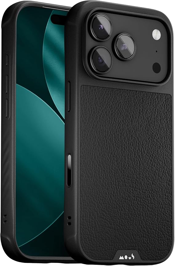 Mous for iPhone 17 Pro Limitless Black Leather Case, Compatible with MagSafe, Full Camera Protection, Shockproof, Black
