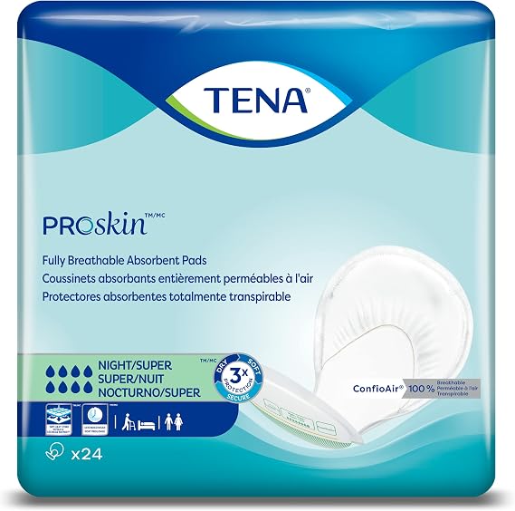 TENA ProSkin Night Super Absorbent Pads, Heavy Absorbency, Unisex, 24 count