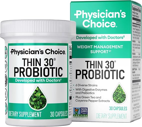 Physician's CHOICE Probiotics for Weight Management & Bloating, 30ct | 6 Probiotic Strains, Prebiotics, Cayenne, Green Tea for Gut Health, Bloating Relief, Weight Management for Women & Men