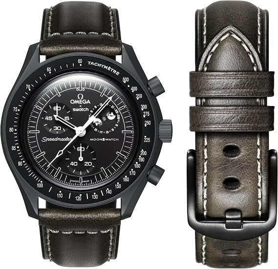Omega Swatch Moonwatch Leather Strap, Compatible with Omega X Swatch 20mm Watch, Quick Release Replacement Strap for Men & Women