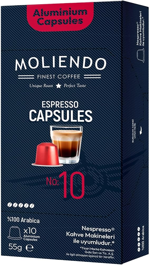 Moliendo Finest Coffee Capsule No:10 Nespresso Compatible Aluminum Capsules 10 Pieces