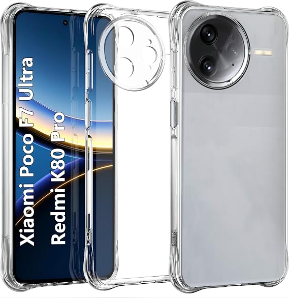 USTIYA Case for Xiaomi Poco F7 Ultra 5G/Redmi K80 Pro 5G Clear TPU Four Corners Military-Grade Protection Cover Transparent Soft funda