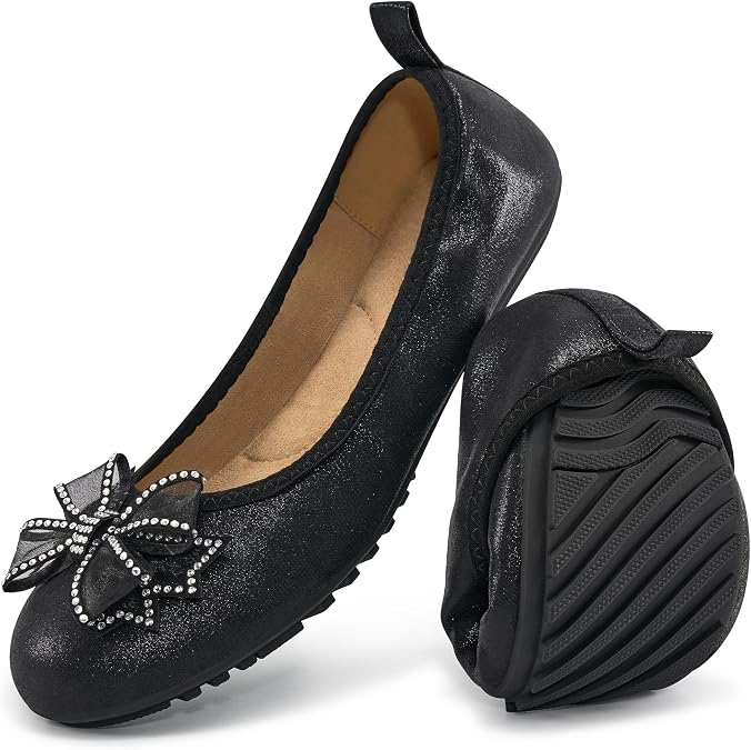 Aomigoct Ballet Flats for Women Shoes: Black 7 Comfortable Round Toe Work Flats - Ladies Wedding Slip On Dressy Shoes