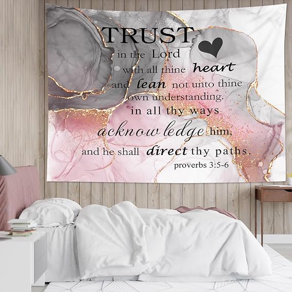 LB Bible Verse Tapestry Wall Hanging Scripture Quotes on Pink and Black Abstract Marble Wall Tapestry for Bedroom Inspirational Wall Art for Living Room College Dorm Decor,60Wx40H inch