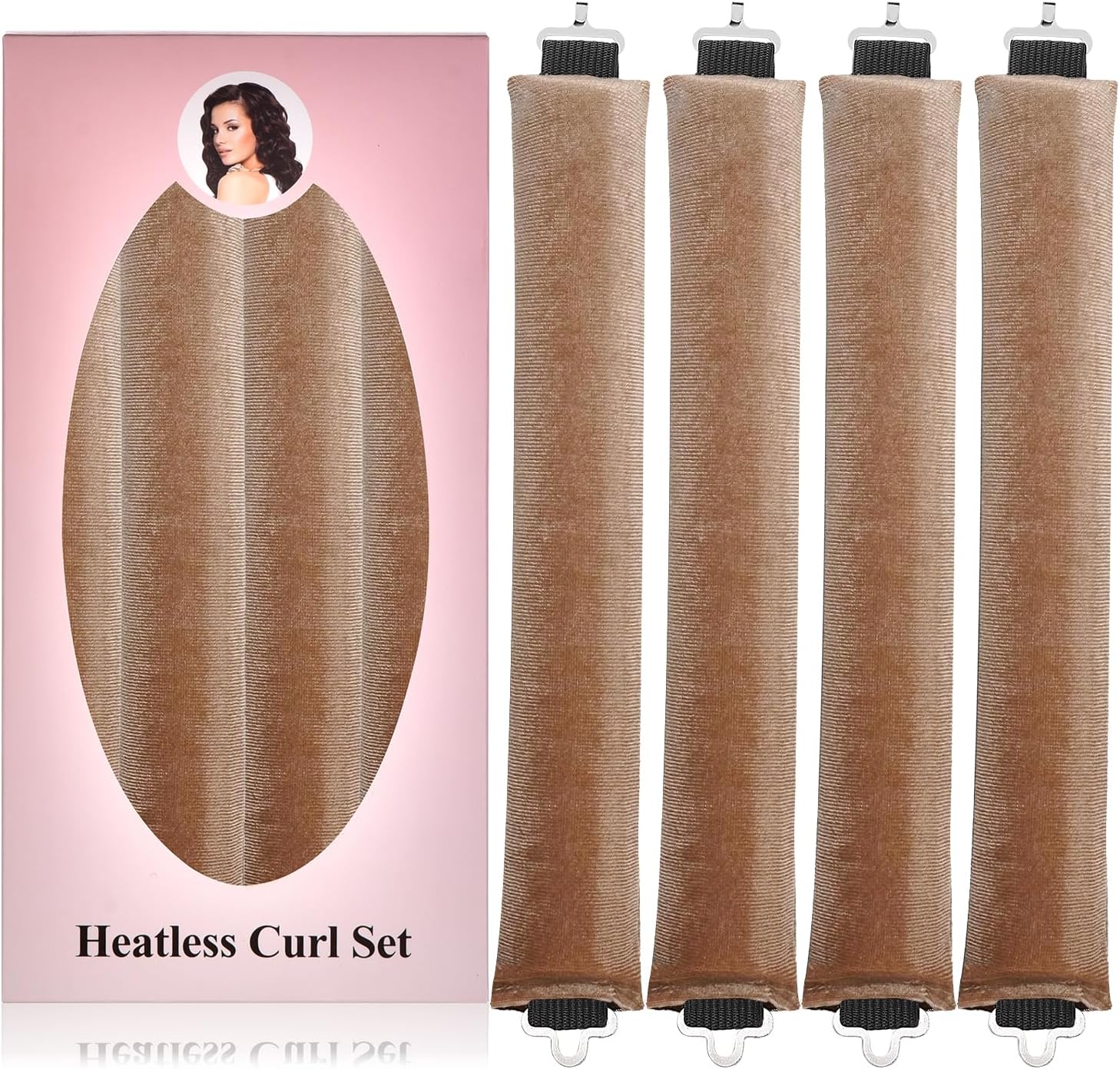4pcs Heatless Blowout Hair Curlers for Long Hair,Jumbo Flexi Rods Soft Overnight Hair Rollers Khaki