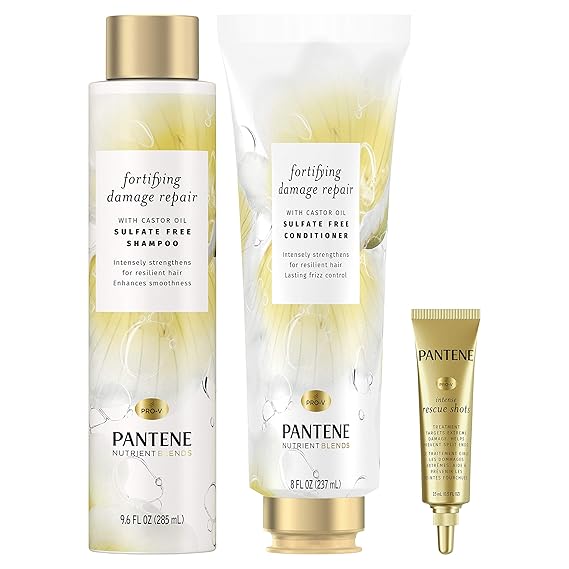 Pantene Sulfate Free Shampoo & Conditioner Set with Castor Oil+ Hair Mask Treatment, Nutrient Blends Fortifying Damage Repair