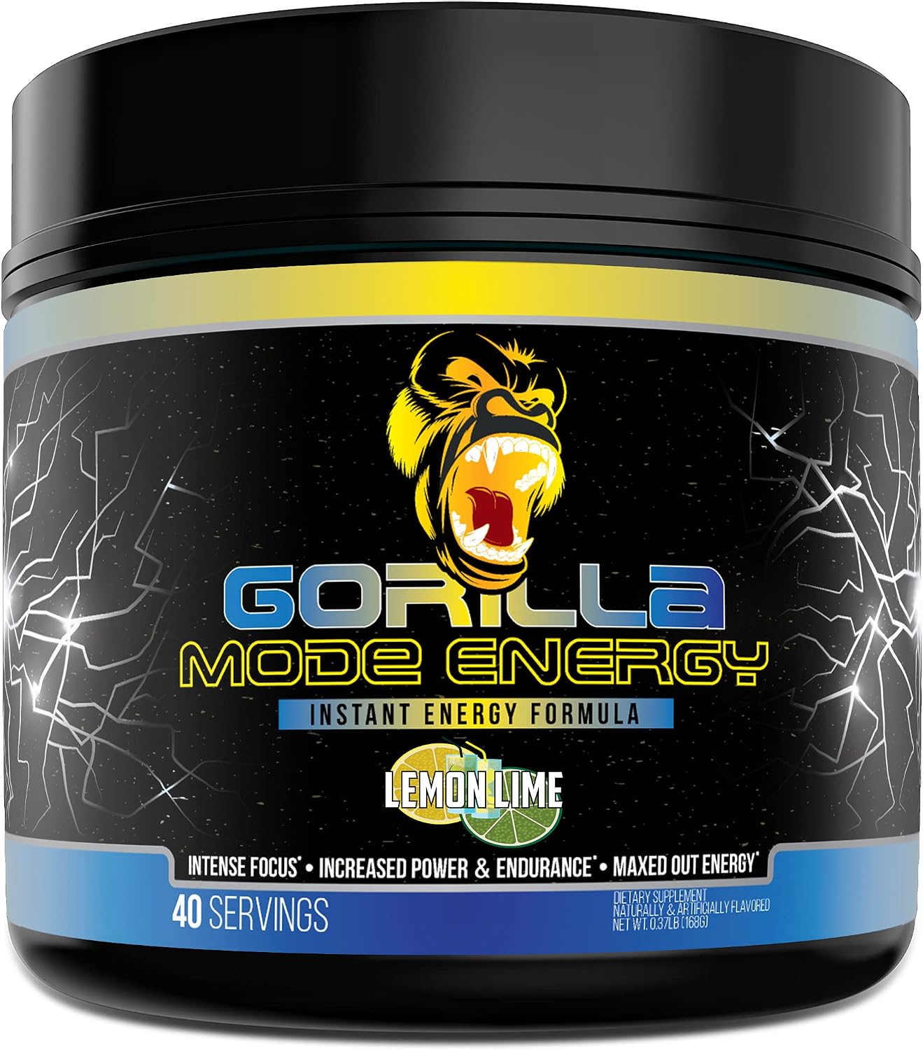 Gorilla Mode Stim Energy Pre-Workout Formula - Intense Focus & Clean Mental Energy  L-Tyrosine, Kanna, Caffeine, N-Phenethyl Dimethylamine Citrate, Huperzine A  178 Grams Lemon Lime