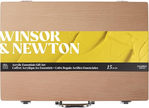 Winsor & Newton Galeria Acrylic Paint, Wooden Set 8 x 60ml Tubes (includes 2 Brushes, 2 Varnishes, Knife, Cloth)