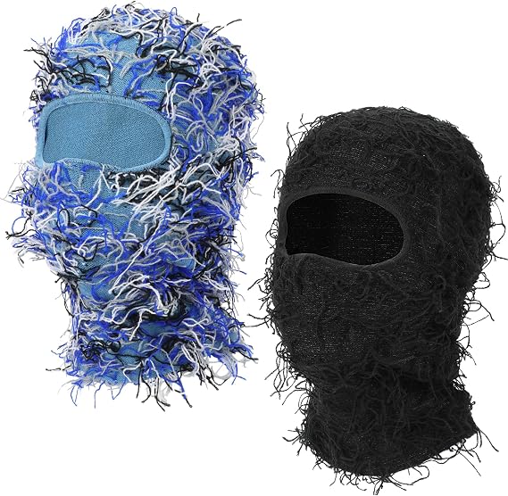 QKURT 2 Pcs Distressed Balaclava, Knitted Ski Mask Full Face Windproof Warm Cool Hat, Motorcycle Cycling Winter Warm Face Mask Special Party Dress-up for Men