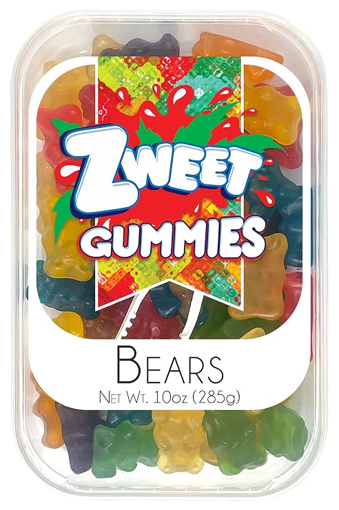Zweet Gummy Bears 10 Ounce Gummy Kosher Candy, Halal Candy Resealable Pack of Gummy Bears Candy (10 Ounce)