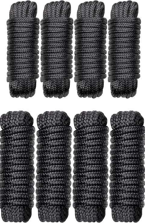 1/2" x 15ft Dock Lines and 5/8" x 15ft Fender Lines Set Marine Grade Double Braided Nylon Rope 4 Pack with 12" Loop and 4 Pack with 15" Loop for Boats Docking